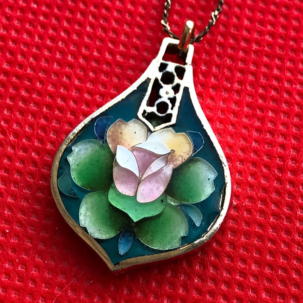 Vintage gold plated filled Enamel flower pendant